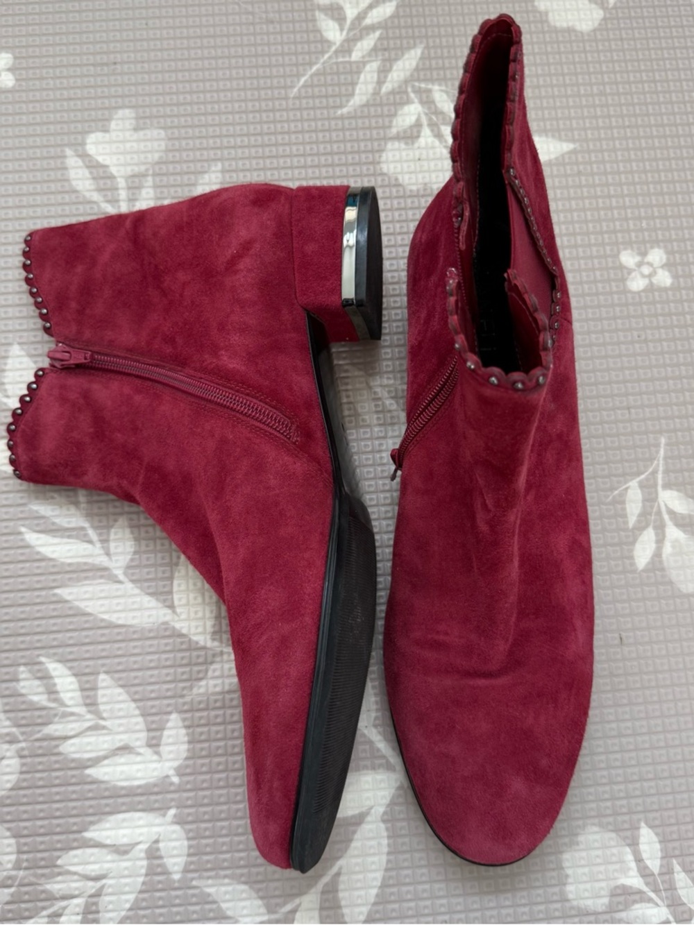 Vaneli Women’s Burgundy Suede Ankle Boots with Stud Detail Size 11